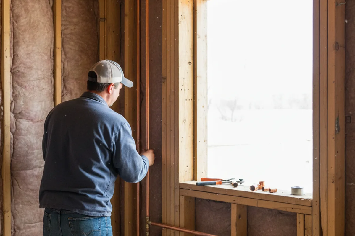 Licensed plumber running new copper supply lines in a Shaniko home